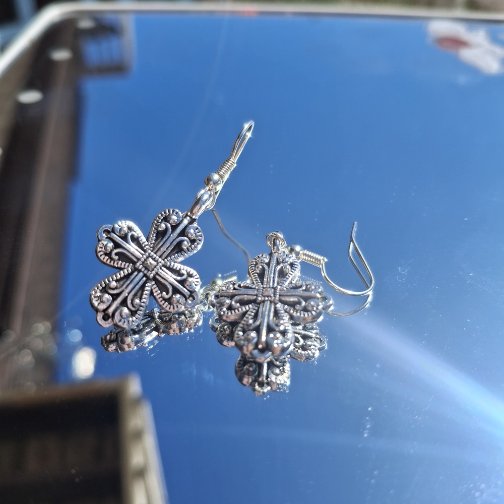 Ornate Silver-Tone Filigree Drop Earrings